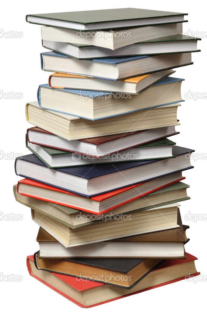 High books stack isolated on white background